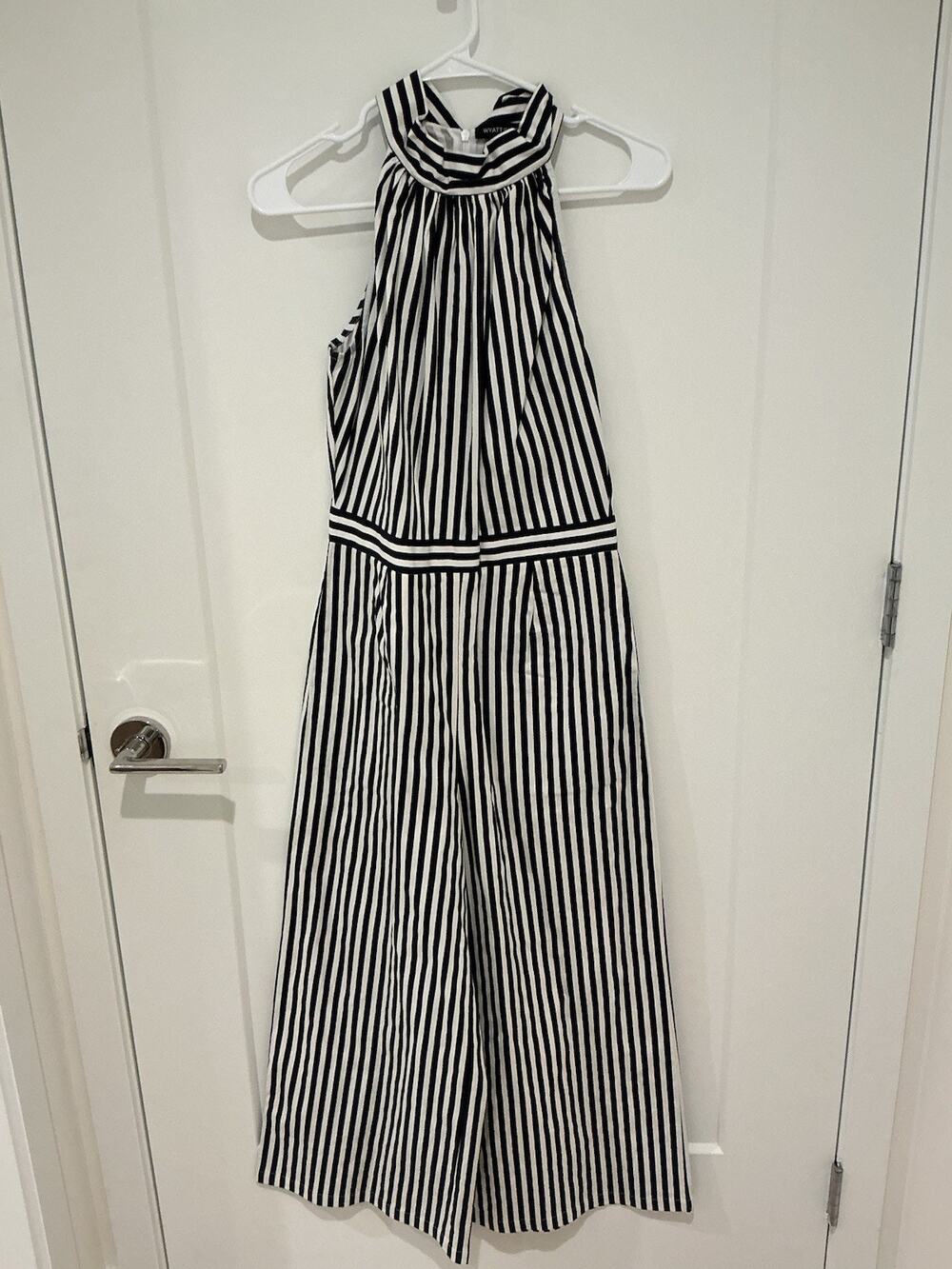 Wyatt Wylde Women Jumpsuit Navy Striped Halter Size Small